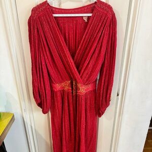 red grecian style wrap style dress with gold flecks vintage Red for sizing